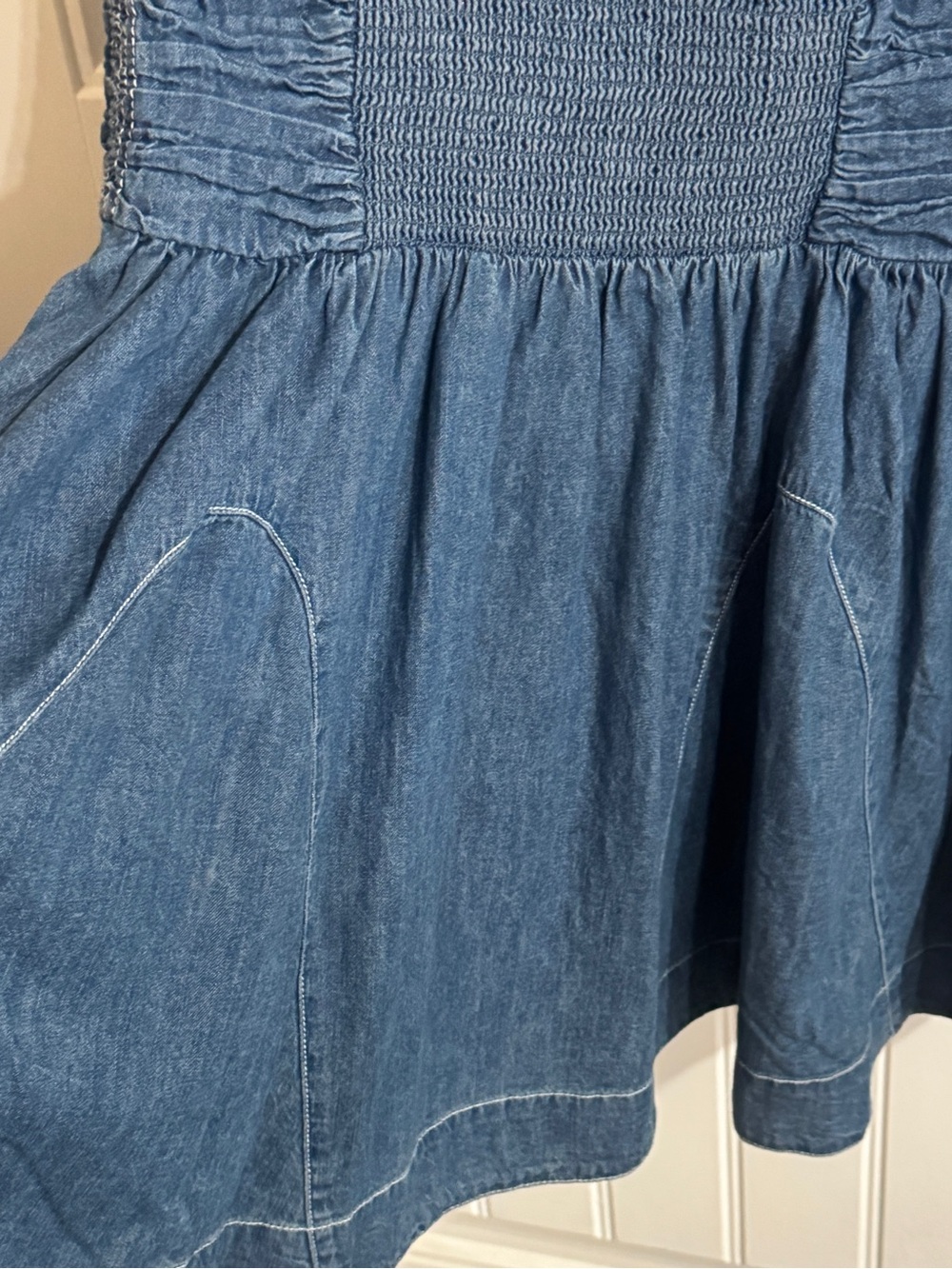 Free People Chester Denim Mini Dress Smocked Waist Small $128 - Picture 15 of 16